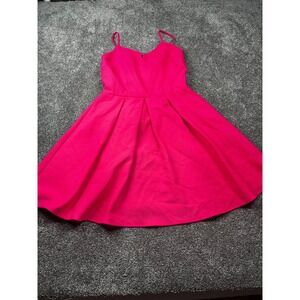 Everly Dress Womens Small Spaghetti Strap Fit Flare Pleated Pink